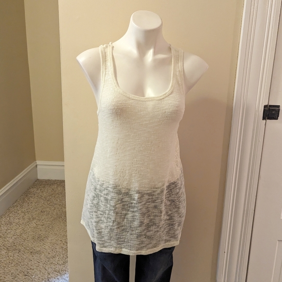 Fang Glam sheer white tank top with cross cross back straps size M - Picture 1 of 9